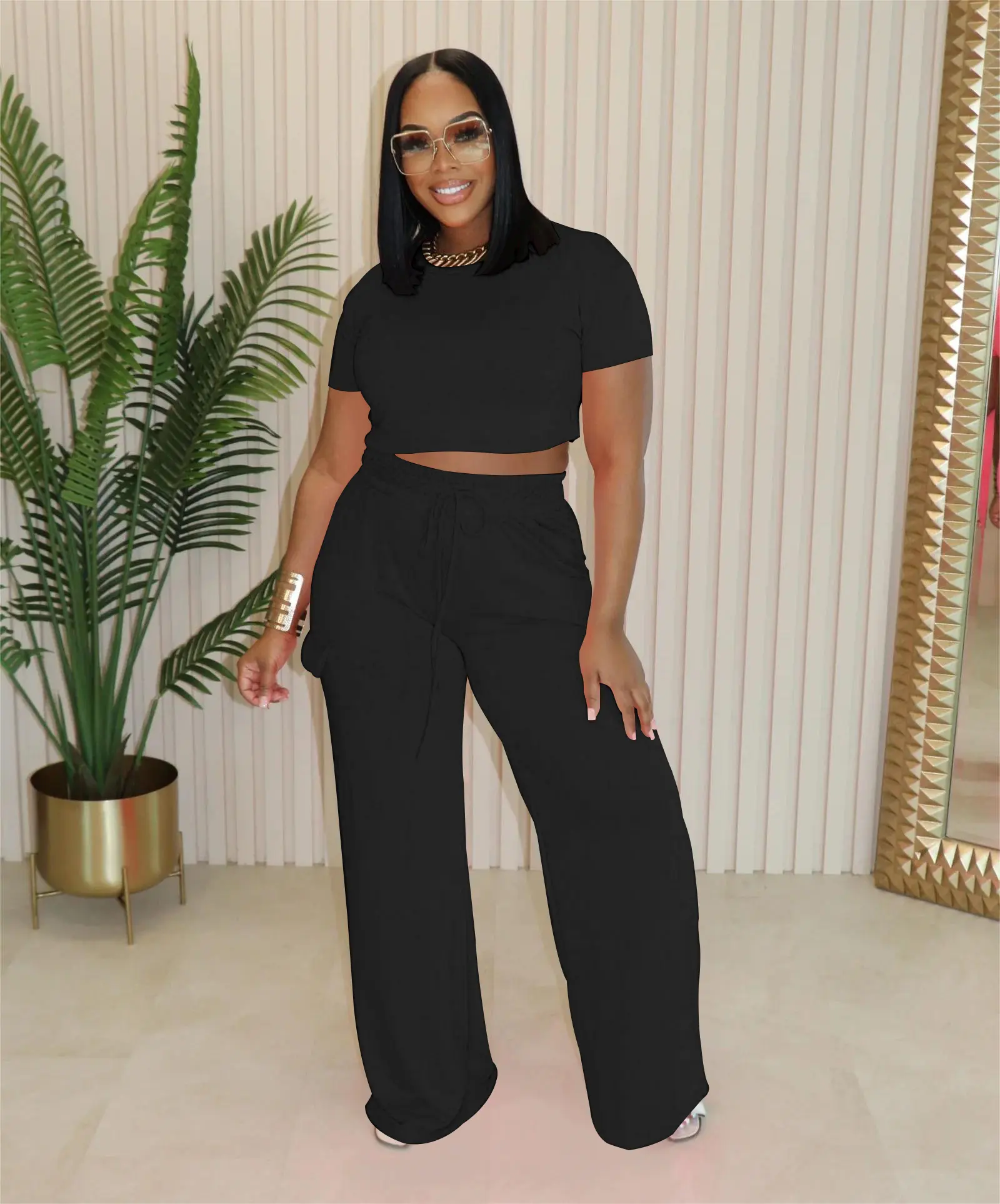 Women's Casual Two Piece Outfits Jogging Sets Matching Sweatsuit Crop Top Tracksuit Set