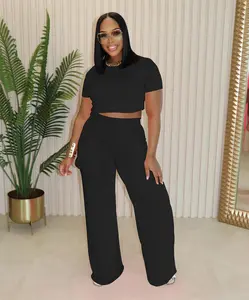 Women's Casual Two Piece Outfits Jogging Sets Matching Sweatsuit Crop Top Tracksuit Set