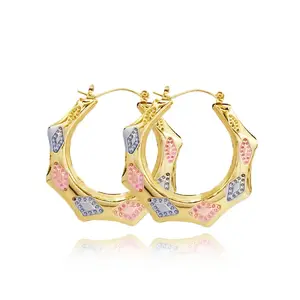 18 Karat Layered Real Gold Filled Round Bamboo Hoop Earrings, Tri-Color #75, High Quality Statement Earrings, High Quality Earrings