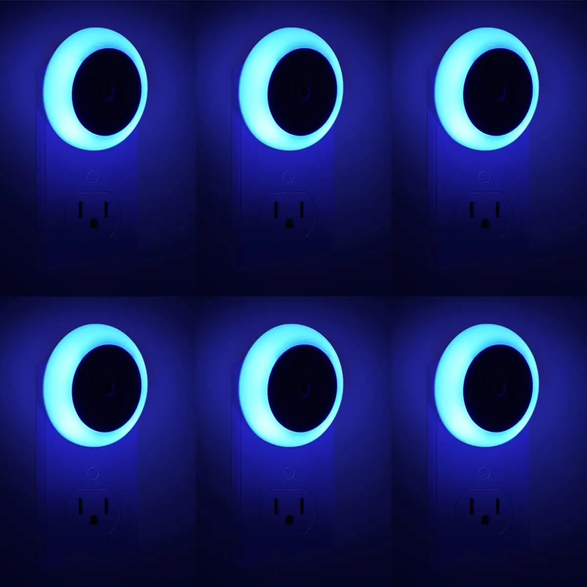 6 Pack Blue, LED Night Lights Plug into Wall with Dusk to Dawn sensors, Plug in Night Lights for  Room, Bedroom, Bathroom,  ,Stair Lights, Hallway Light