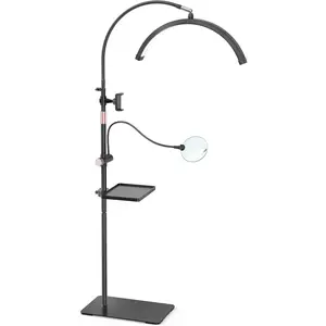 Lash Light, 2500LM Half Moon Light with Tool Tray, 2X Magnifier, Phone Holder for Nail Art, Tattoo, Eyelash Extension, SPA Lighting, Floor Esthetician Lamp with Color & Brightness Adjustment
