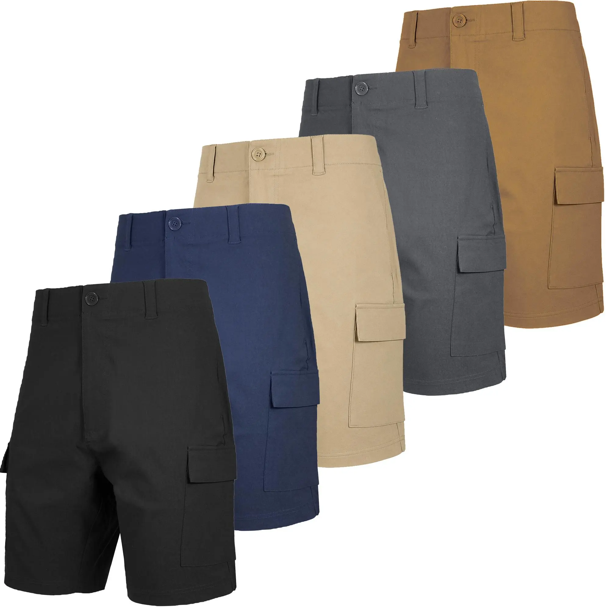 Mens Super Stretch Cargo Shorts with Button Closure and Zipper Pockets (Sizes: 30-42) Mens Super Stretch Cargo Shorts with Button Closure and Zipper Pockets (Sizes: 30-42)