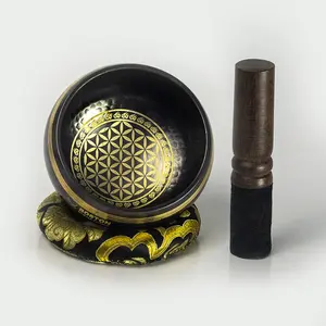Tibetan Hand Hammered , The Flower of Life (4 inches) Singing Bowl, Healing therapy Meditation , Relaxation ,improved , mood calm tranquility  Relief from physical pain, tension, Mental Focus,  Relief of depression or anxiety, chakra cleansing, kundalini