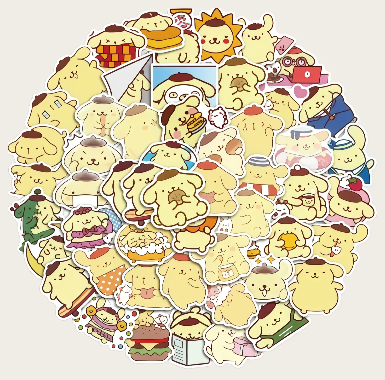 Sanrio Pom Pom Purin Pudding Dog Waterproof Kawaii Stickers, 50-Pack Decor Gift for Girls (Toys & Hobbies DIY Scrapbooking Stamping Supplies)