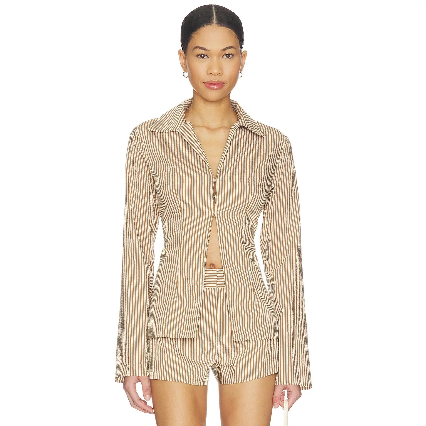 ALL THE WAYS Reed Top in Brown & Cream Stripe