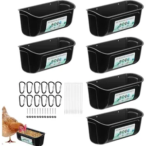 2/4/6 Pack Poultry Feeder & Waterer – Hanging Chicken Duck Feed Trough with Clips – Livestock Feeding Container for Goat, Sheep & Farm Animals – Black