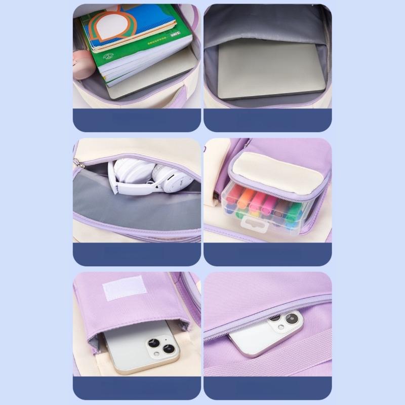 Color Block Cute Bear Backpack, Large Capacity School Bag, Casual Outdoor Backpack Bag