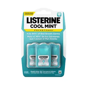 Listerine Cool Mint Pocketpaks Breath Strips Kills Bad Breath Germs, 24-Strip Pack, 3 Pack Oral