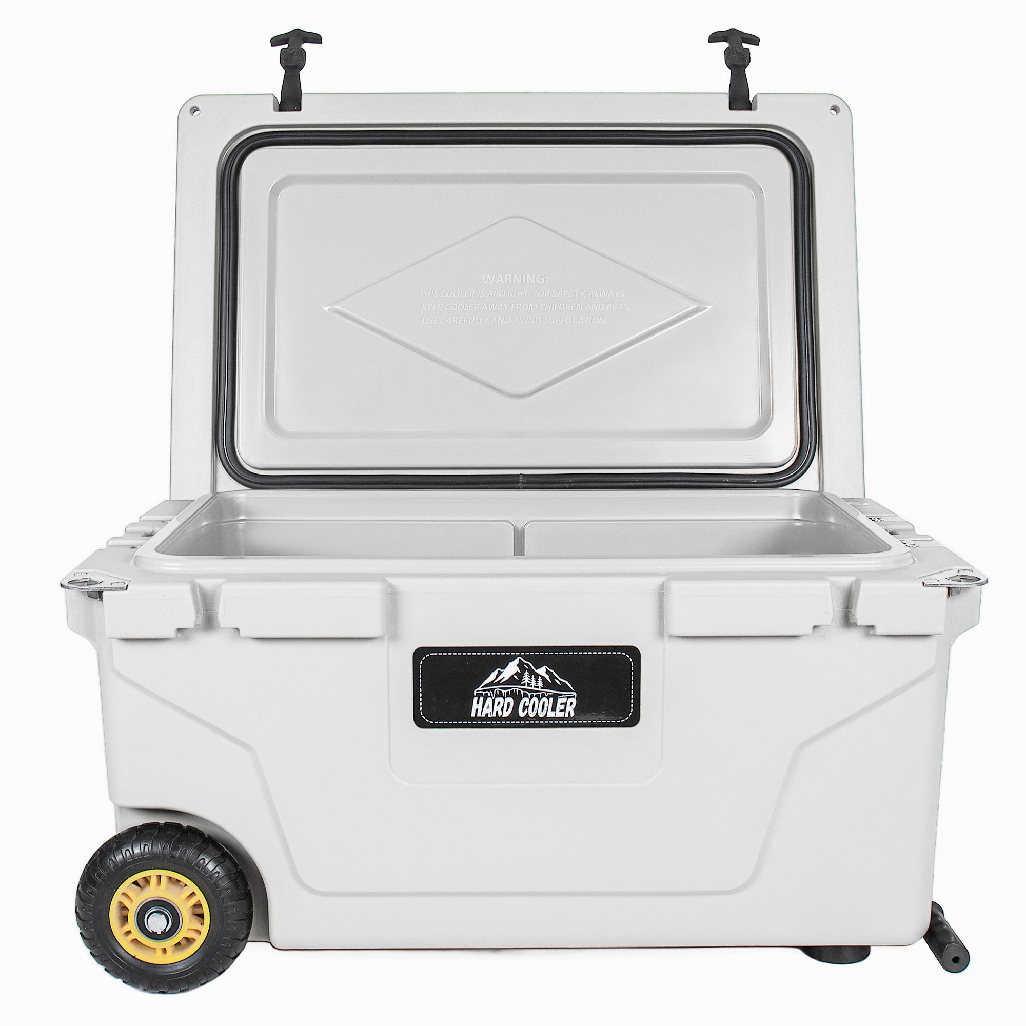 65QT Hard Cooler with Wheels with 7-Day Ice Retention，Durable LLDPE Cooler with Drain Plug & Bottle Opener，Wheels，Leak-Proof Seal,Easy to Clean,Perfect for Camping, Fishing Trips, Tailgates & Beach Days,Tailgating & Backyard BBQs