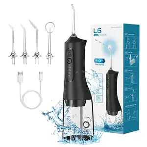 L6 Cordless Water Flosser - Portable Water Flosser with 4 Modes, 5 Nozzles, 300ML Tank, IPX7 Waterproof, 1500mAh Rechargeable Oral Irrigator for Braces & Sensitive Teeth (White/Black)