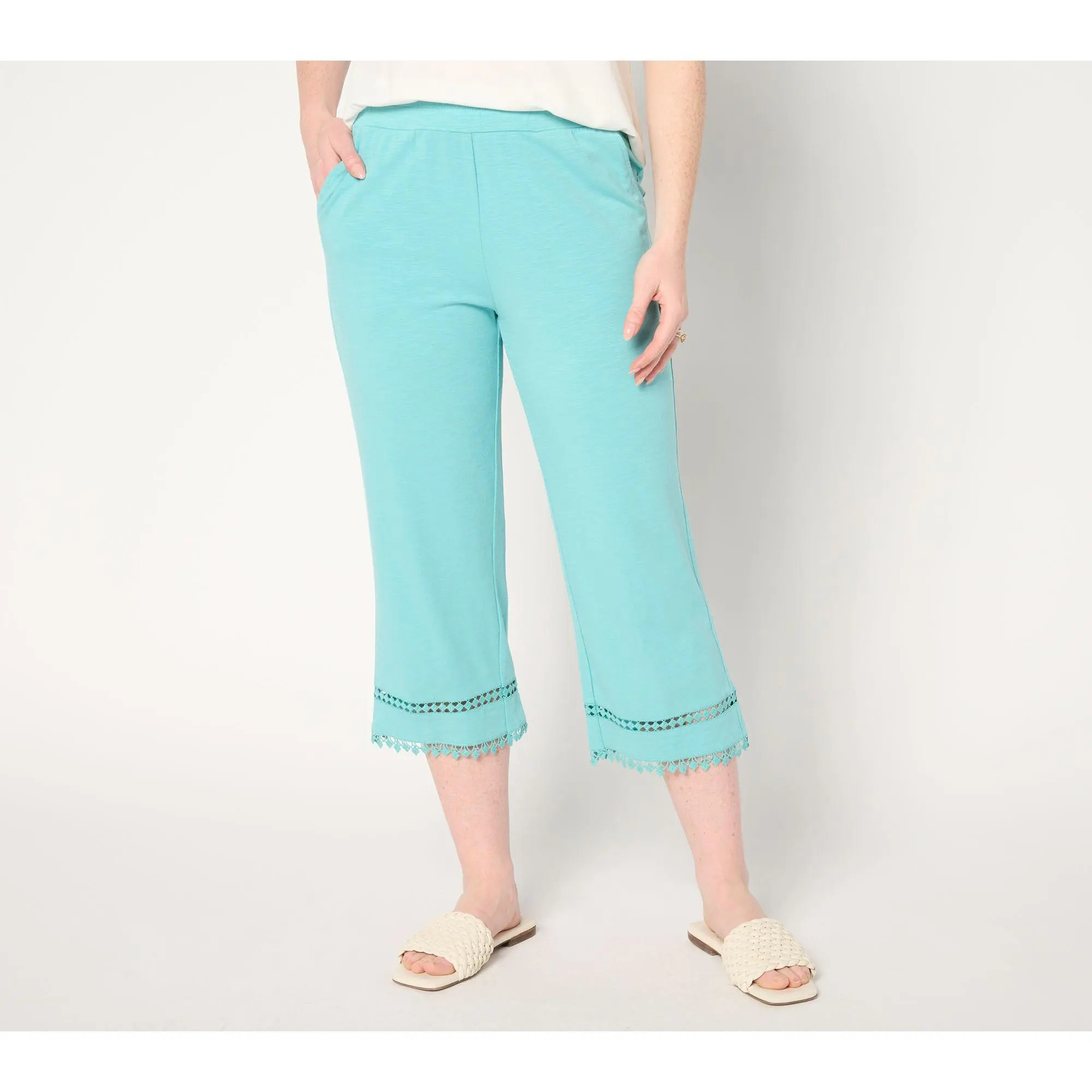 Belle by Kim Gravel Petite Slub Knit Diamond Trim Capri Pant