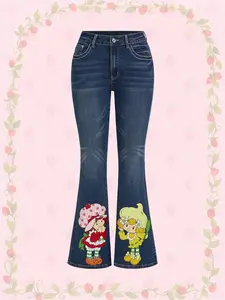 Strawberry Shortcake Washed Strawberry Figure Graphic Flare Leg Jeans