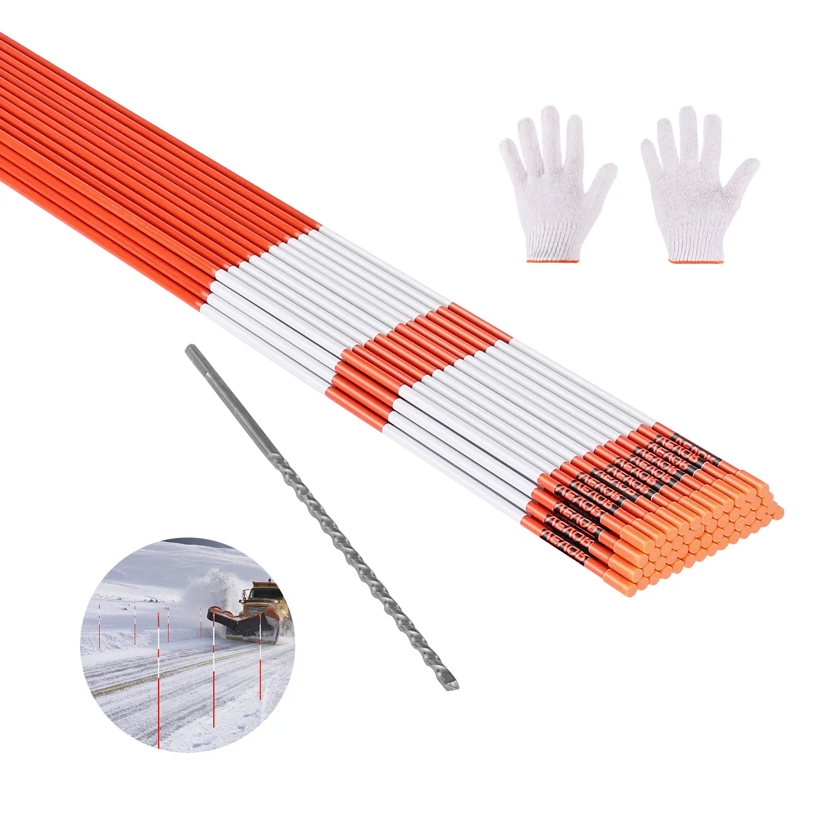 VEVOR Driveway Markers, 100 Pack 72 Inch High-Visibility Fiberglass Stakes with Dual Reflective Strips, Hammer-Fit for Quick Installation & Guidance