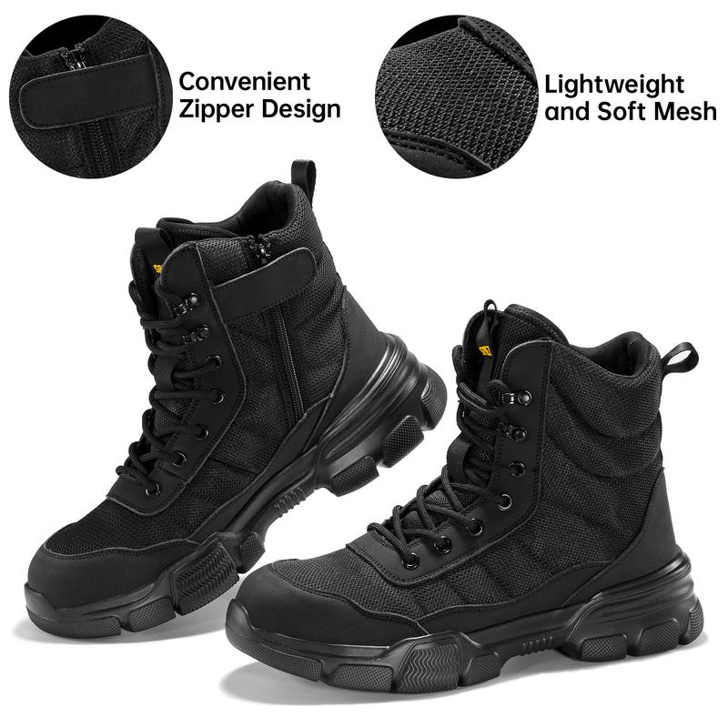 SPIEZ Steel Toe Boots for Men Industrial Construction Safety Boots with Side Zipper Puncture-Proof,Lightweight Work Boots Hiking Military Tactical Shoes