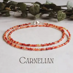 Natural Tiny 2mm Red Carnelian Faceted Beaded Necklace - Daily Layered Necklace - Summer Choker - Gift for Her Fashionable Jewelry Accessories Versatile Design