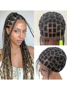 Breathable Lace Crochet Wig Cap with Baby Hair, Natural Knot Braided Wig Cap, Pre-Set Square Pattern Lace Front Cap, No Glue Crochet Wig Cap For Women Used Different Hair Style