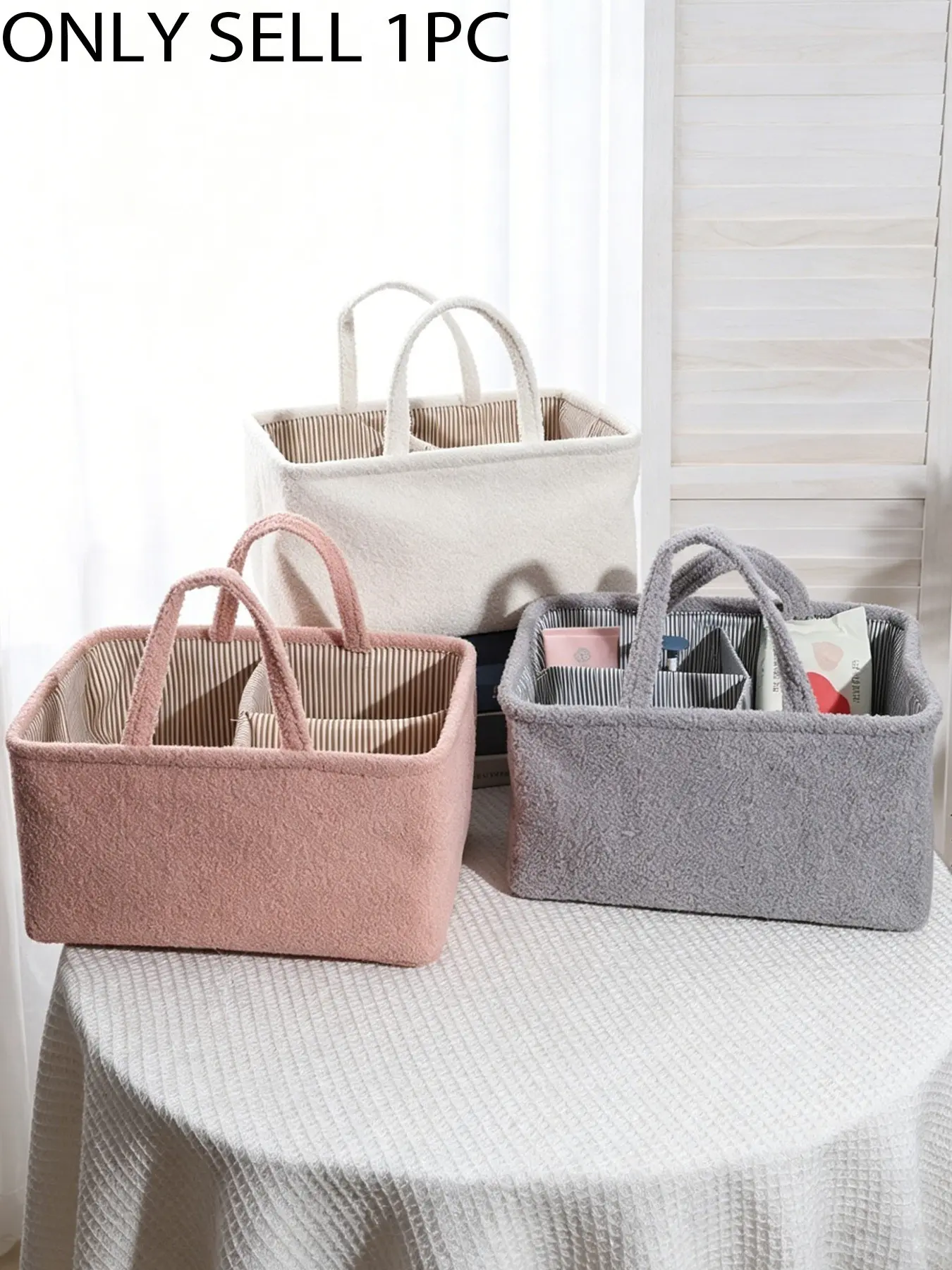 Soft Lightweight multi-compartment storage basket Organiser with handle, portable large capacity women's storage bag, home bathroom cosmetic storage, Storage Organizers, ONLY SELL 1PC