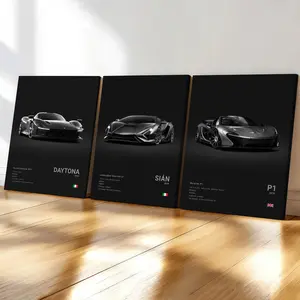 3-Piece Wood Frame Canvas Art Print, and Supercar Minimalist Triptych, Modern Living Room Decor, Fashionable Wall Art for Home Office