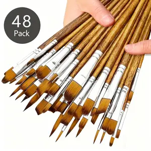 48pcs Premium Artist Paint Brushes Set Include Round/Filbert/Flat/Angle Fine Detail Brushes Premium Nylon Brush for Painting