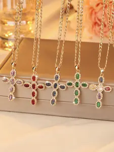 Luxury High-Design Cross Necklace for Vacation Parties, Stylish Stainless Steel Jewelry, All-Season Sexy Accessory