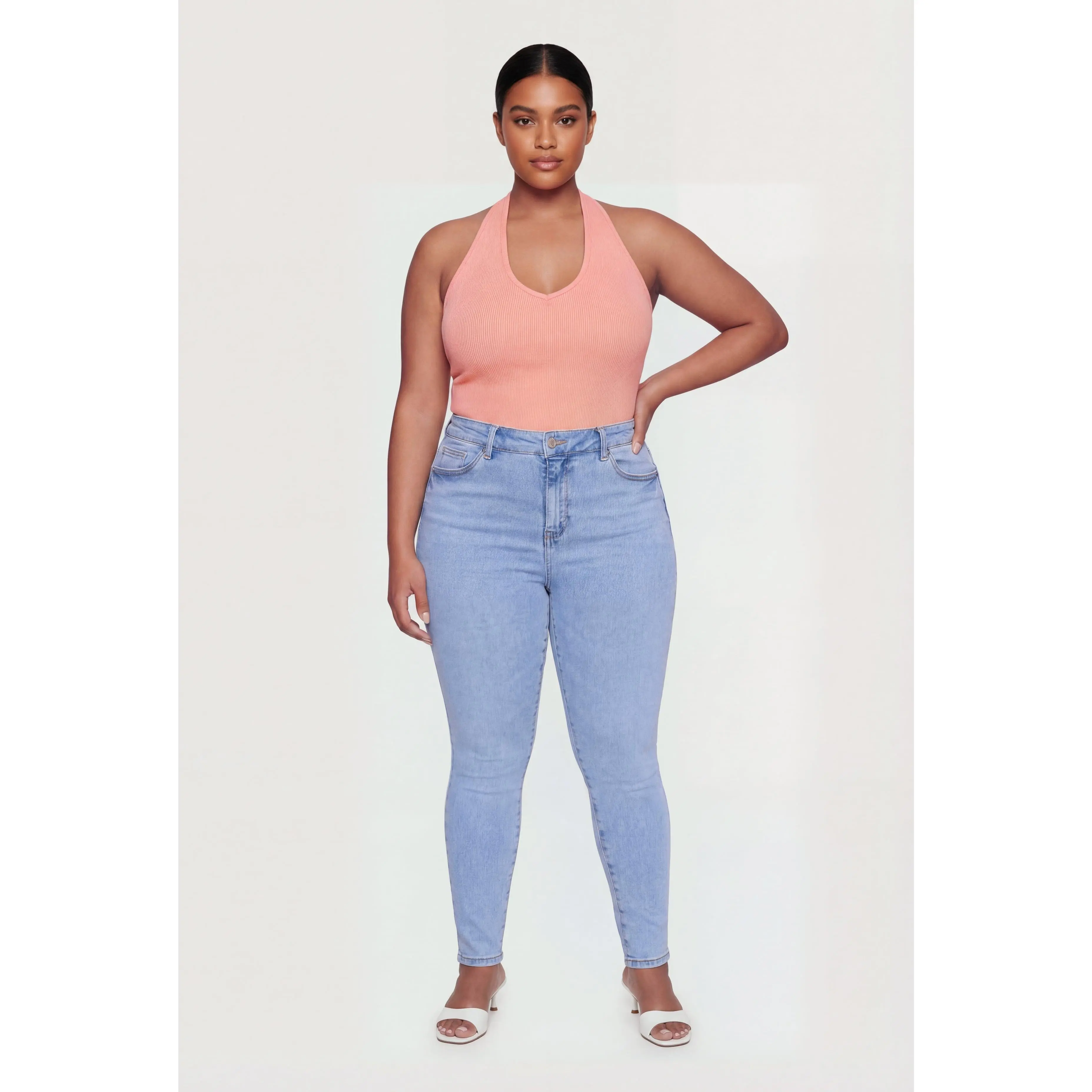 Plus Size Compression Rib Seamless Halter Top