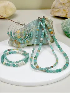 Natural Stone Beaded Jewelry Set, Fashion Necklace, Bangle & Bracelet & Earrings for Party, Daily Clothing Decor, Trendy All-match Matching, Elegant & Exquisite Jewelry for Birthday Gift