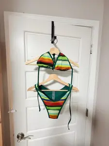 Striped Green Crochet Triangle Bikini Top and Bottom Set