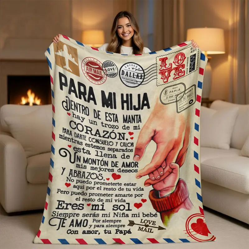 Personalized Fleece Throw - Spanish Dad to Daughter Sentimental Gift with "Para Mi Hija" Letter, Custom Text Bedding, Meaningful Papa Present (personalized blankets, message blankets included), Message Blanket Blankets