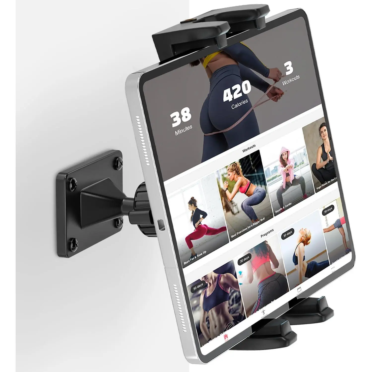 Tablet Wall Mount, 360 Rotation Tablet Holder Stand, Sturdy Metal Base, Kitchen Wall Mount Compatible with iPad// 4.7-12.9 Inch Devices
