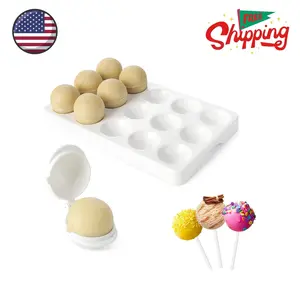 Round Sphere Cake Pop Mold Press with Tray Set, Plastic Cake Pop Shapes Cutter and Pusher Kit