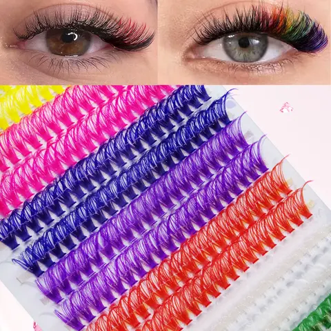280 clusters rainbow color black D-roll curled eyelashes mixed size 8mm-16mm DIY color holiday ball fake eyelashes soft and thick Synthetic eyelashes extended party Christmas eye makeup fake eyelashes, false eyelashes clusters, Eyelash Extensions