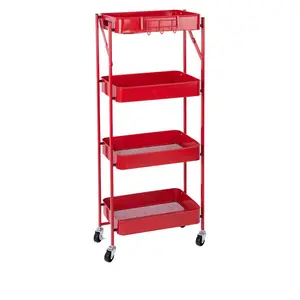 4 Tier Foldable Rolling Cart - Versatile Storage Solution for Home or Office Use