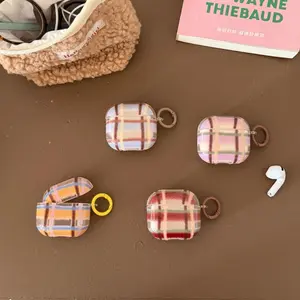 Japanese and Korean Grid Splicing Airpods4/3 Headphone Protective Case 2pro Second and Third Generation New Suitable for Apple Wireless Bluetooth Silicone Soft Shell Trendy and Niche New Instagram Style Female