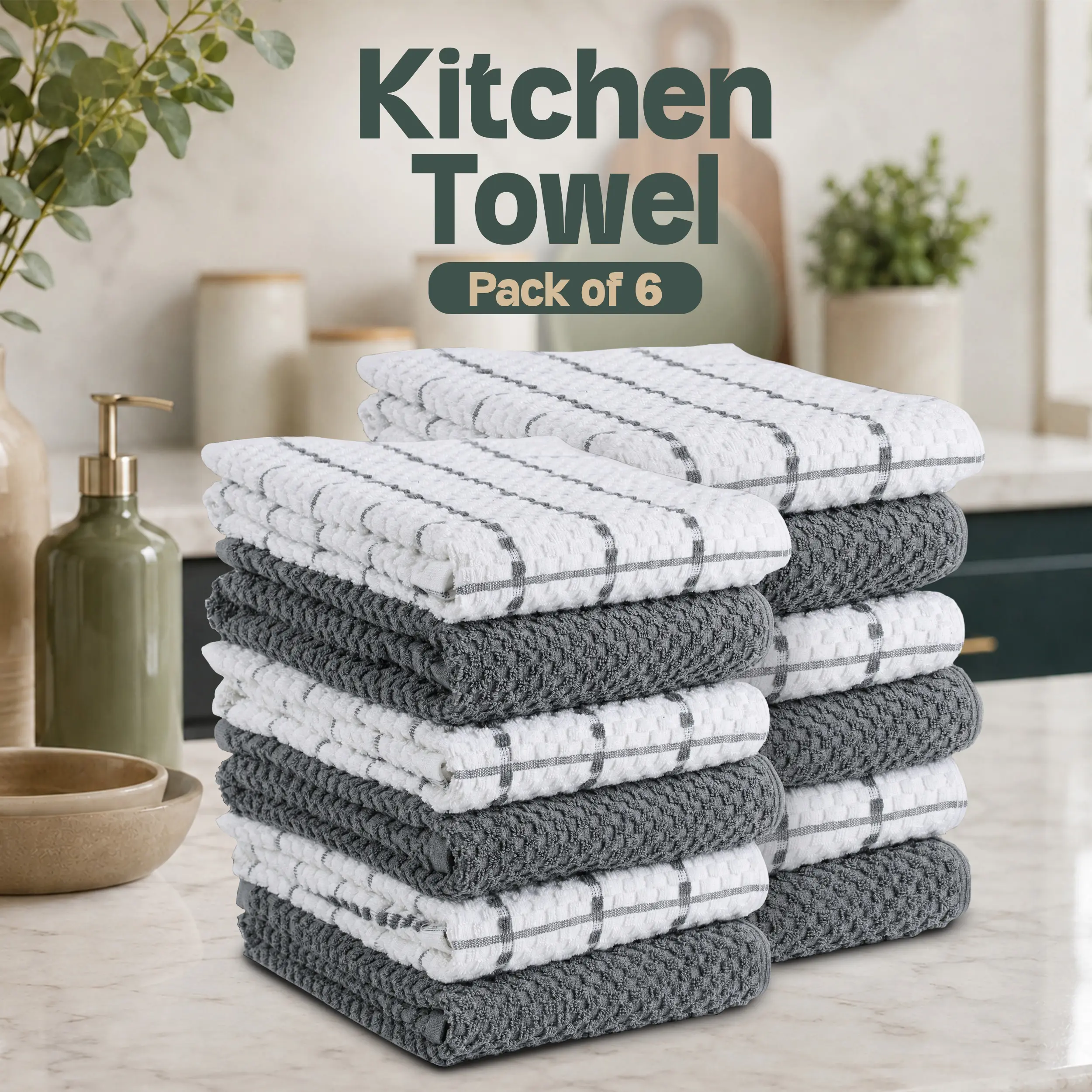 Kichly Microfiber Cotton Kitchen Cleaning Cloths - Super Absorbent, Soft, Lint-Free, Long-Lasting, Reusable (18x26 in) for Dishes, Appliances, Kitchen Cleaning Cloth, Super Absorbent Reusable