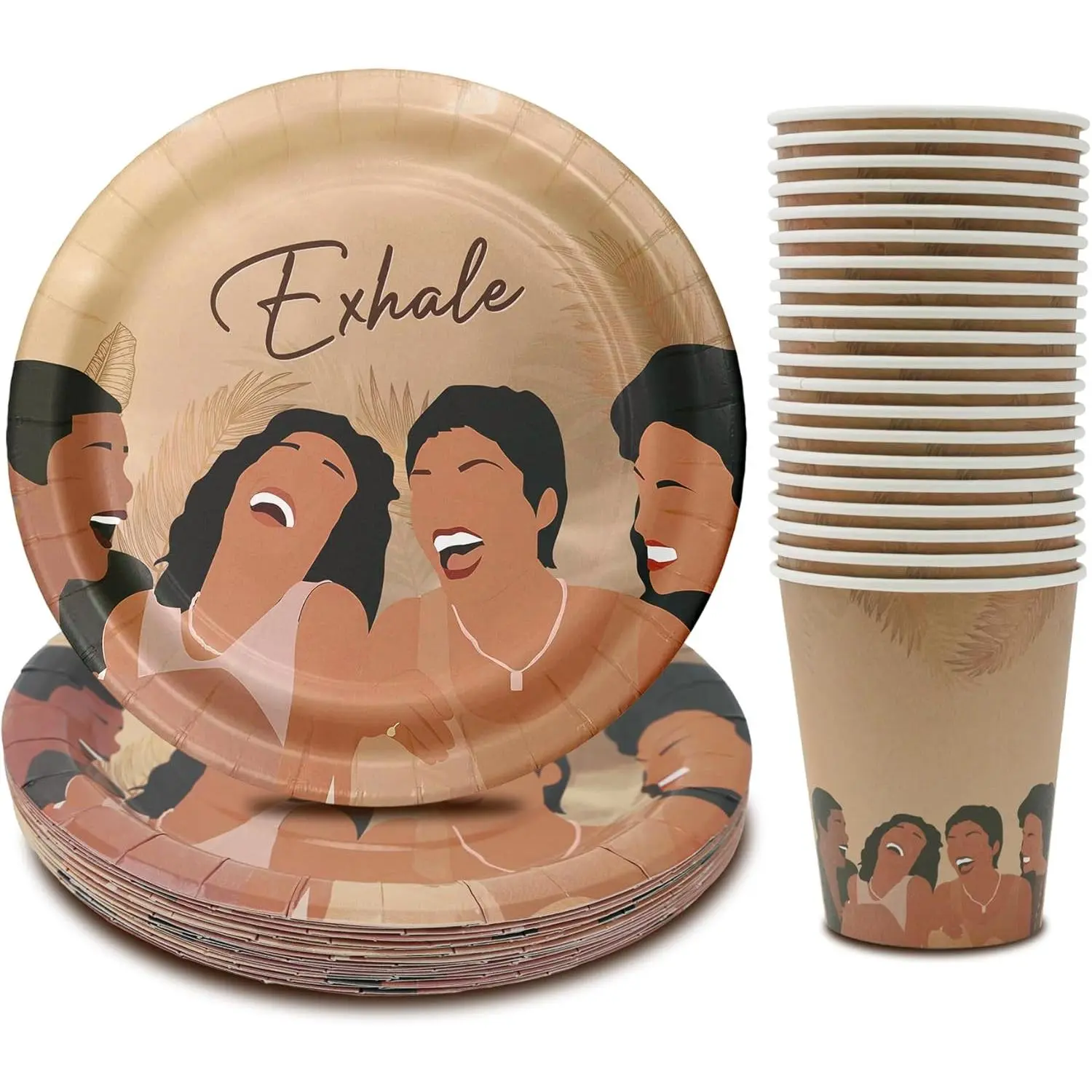Exhale Night Party Tableware Set, 40PCS Elegant Women Silhouette Paper Plates and Cups for Girls’ Night, Birthday, Black History Month