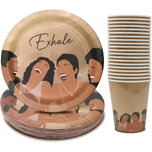 Exhale Night Party Tableware Set, 40PCS Elegant Women Silhouette Paper Plates and Cups for Girls’ Night, Birthday, Black History Month