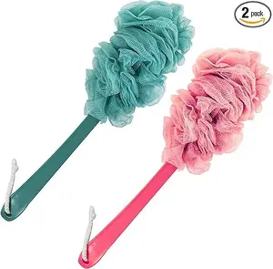 2Pack Back Scrubber for Shower, Loofah Sponge Brush Exfoliating Body, Long Handle Scrub Brush for Shower with Loofah on a Stick for Back Use, Bathing Accessories Body Brushes