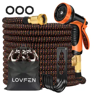 100FT Heavy-Duty Expandable Garden Hose with 10-Function High-Pressure Spray Nozzle, 3/4 Solid Brass Fittings, Leakproof Design, Durable Rubber Material, Perfect for Cleaning, Forestry, and Gardening