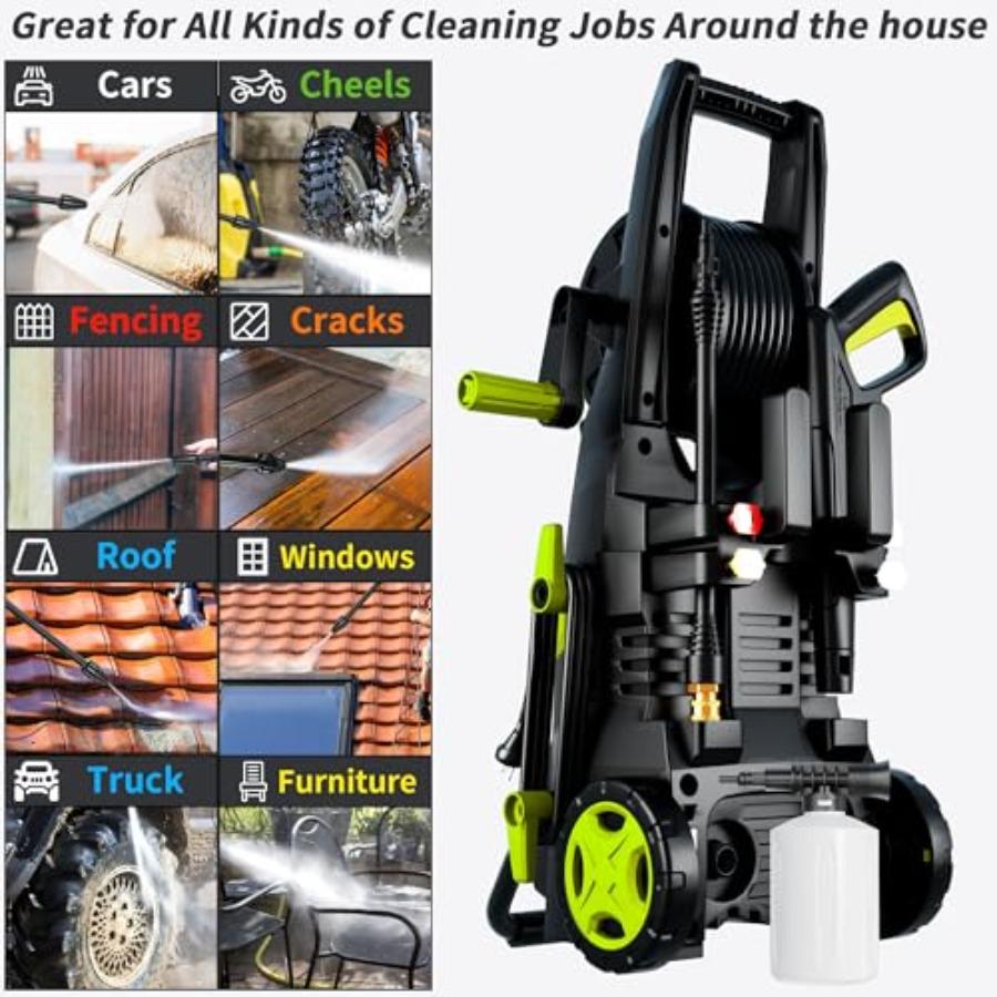 2026New Pressure Power Washer with 4 Quick Connect Nozzles Inlet Hose and Filter Foam Cannon for Cars/Fences/Patios/Home Cleani