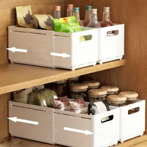 Expandable Cabinet Storage Box, Pull-Out Drawer Organizer for Study Room Kitchen Desktop, Large Capacity Foldable Home Bathroom Basket