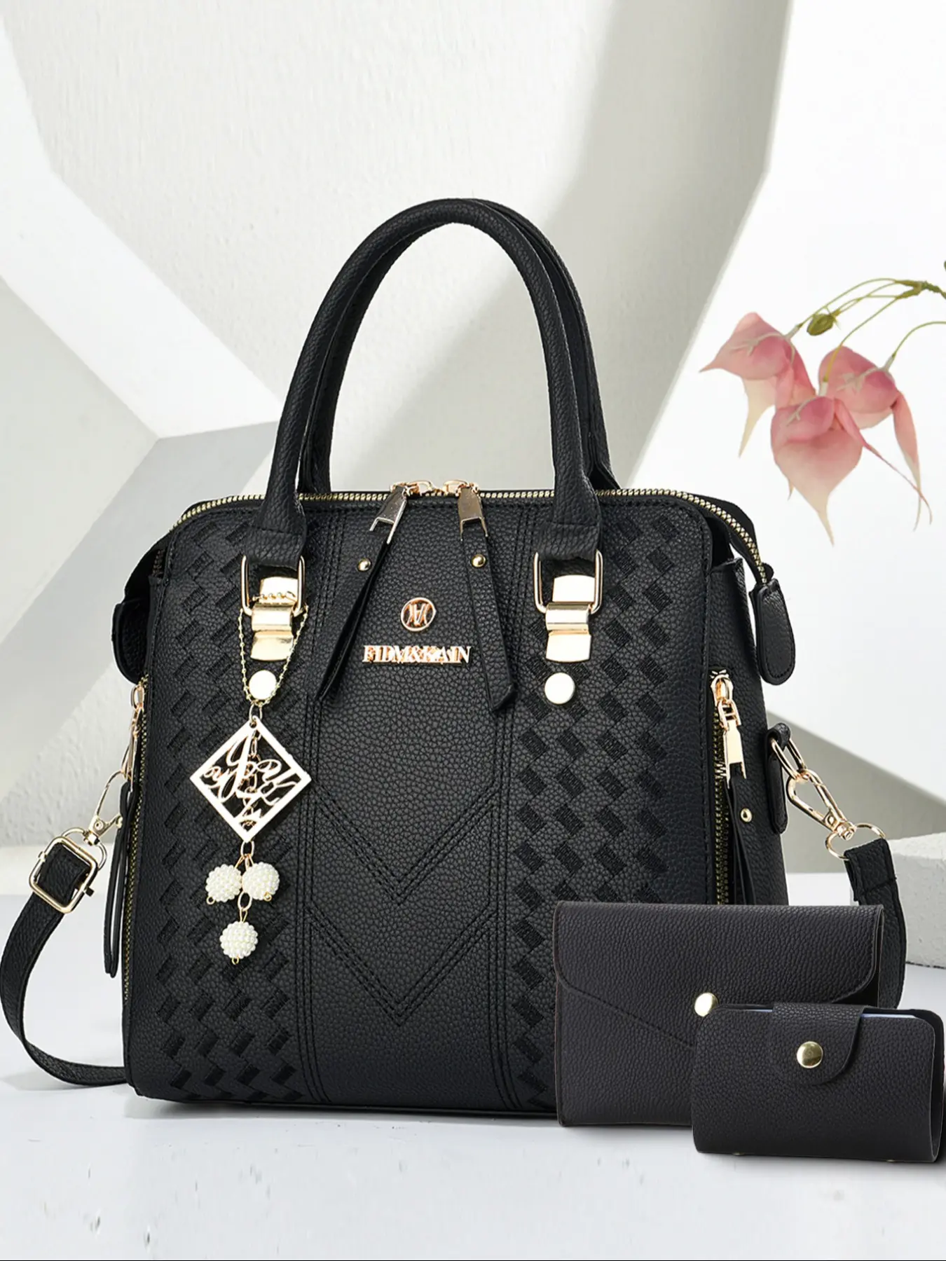 Women's Handbag Wallet Set Three-Piece Classic Versatile Alligator Texture Shoulder Bag Elegant Ladies' Accessories