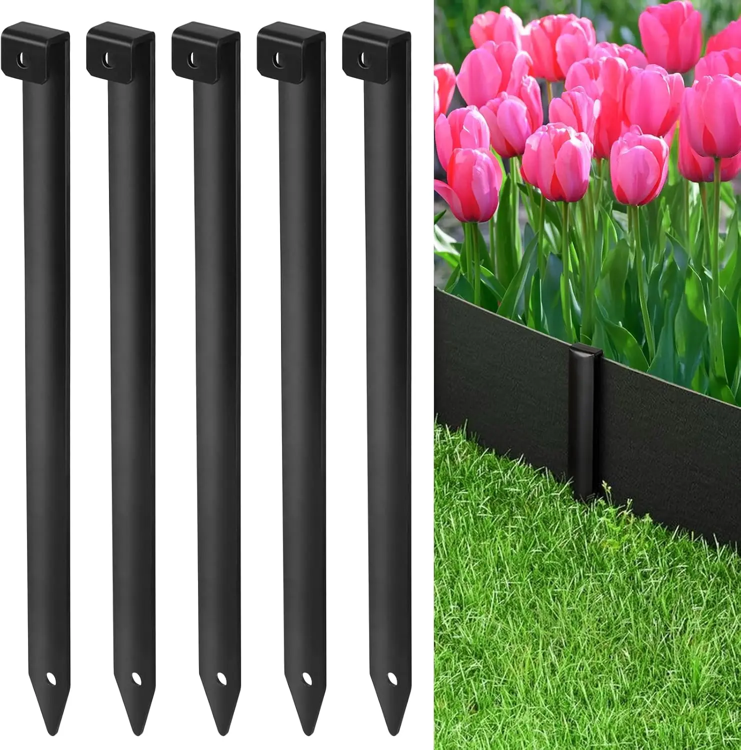 Landscape Edging Metal Stakes - 60 count, 10 Inch Garden Landscape Stakes, High Carbon Steel Landscape Anchoring Stakes for Flowerbed Edging, Outdoor Tent and Landscape Edging Coil