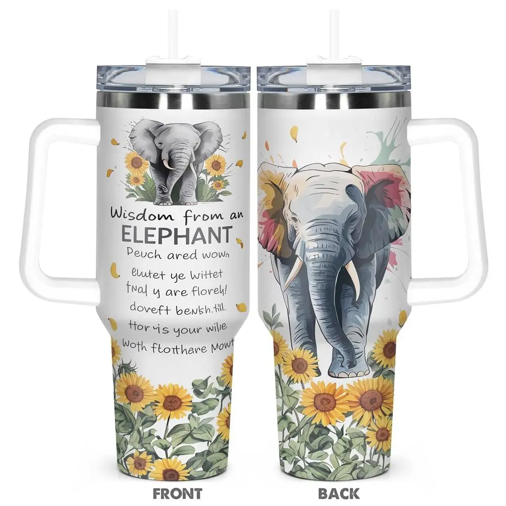 Elephant Pattern Tumbler, 1 Count 40oz Stainless Steel Water Bottle, Insulated and Durable Water Cup for Birthdays, Holidays, Drinkware