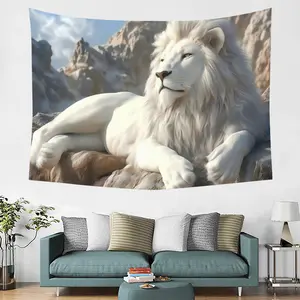 Glam Style White Lion on Snowy Mountain Wall  Hanging Sign for Living Room,Bedroom,Office,Party Decor  Gift Modern Polyester Religious Wall Hanging Tapestry  Indoor/Outdoor Decor for Home,Parties, Party Decorations, Symbolic Artwork, Print, Art Collectors