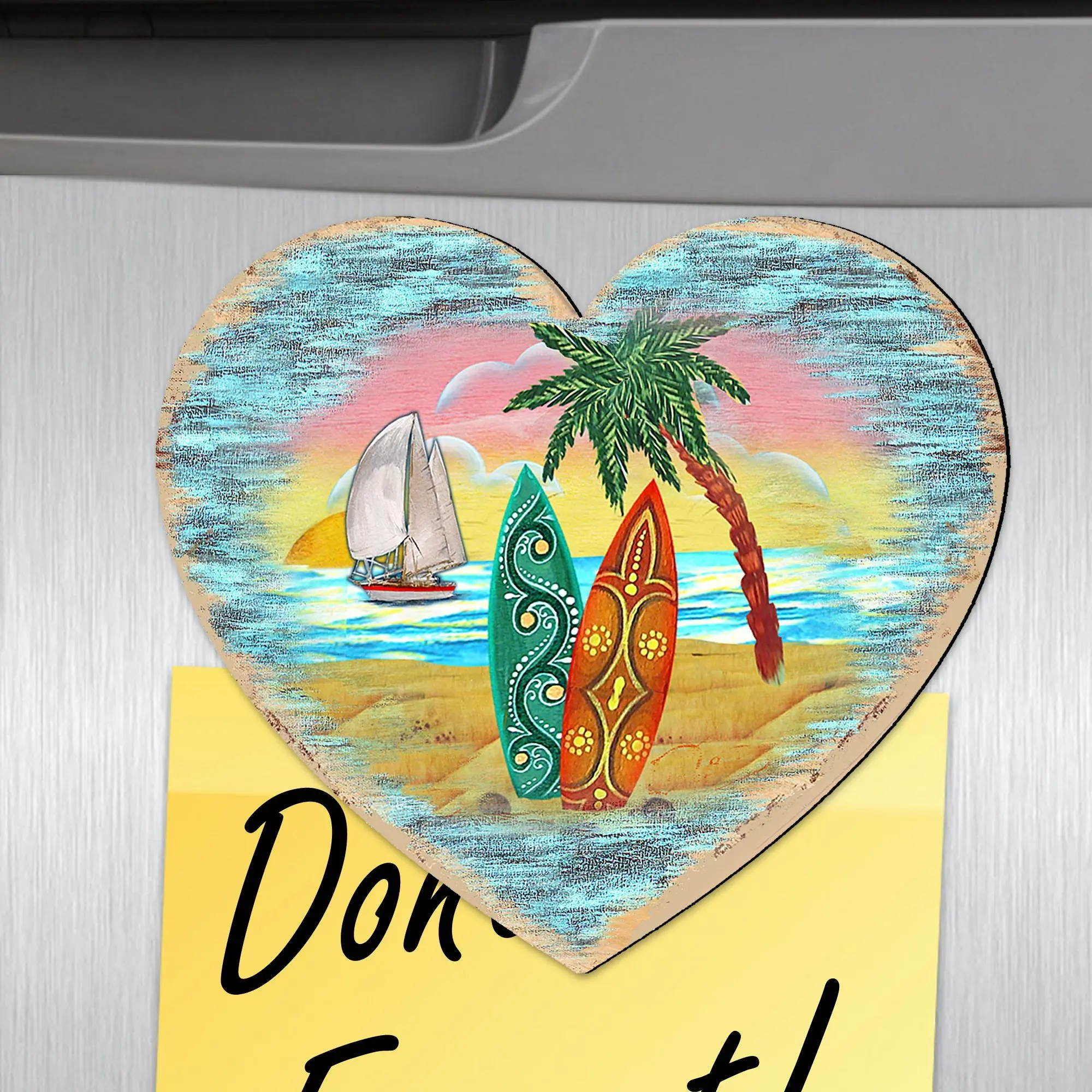 Coastal Heart Shaped Refrigerator Magnets Set of 3