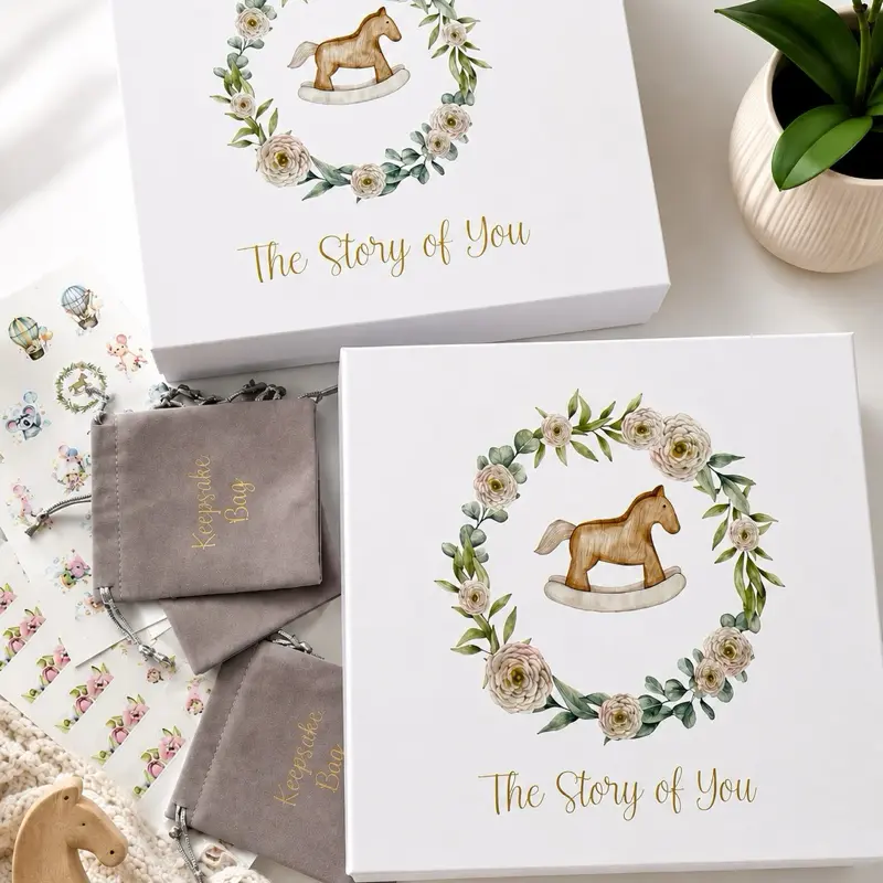 Baby Memory Book Gift Set – Baby’s First 5 Years Keepsake Book, Keepsake Box & Bags