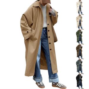 Imily Bela Womens Long Trench Coat Single Breasted Oversized Windproof Classic Lapel Fall Overcoat