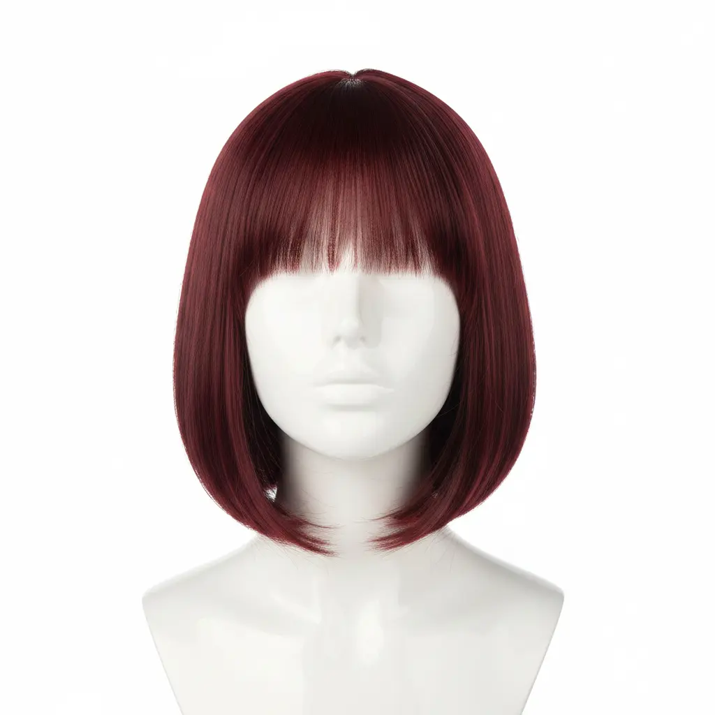 Glueless Short Bob Straight Human Hair Wig with Bangs – 8 Inch