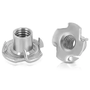 5/16"-18 T-Nuts, 304 Stainless Steel 4 Pronged Tee Nuts, Four-jaw Threaded Inserts for Rock Climbing Holds, Furniture, Cabinetry, Woodworking, , 25 count