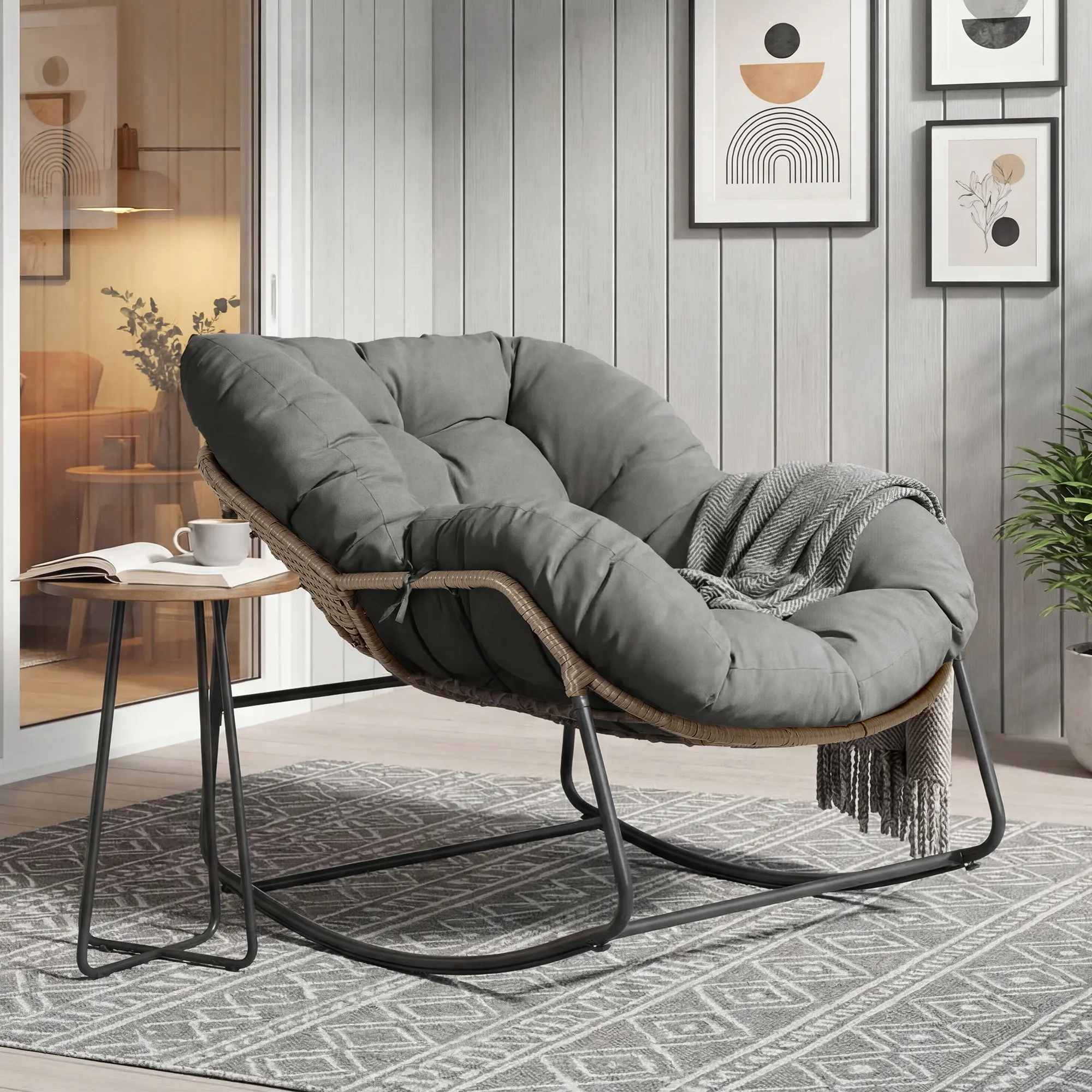 Oversized Rocking chair, Large Wrap Around Seat Design EGG Chair with Thickened Alloy Steel Frame Ergonomic Reclining Chair for Comfortable Use,Summervibes